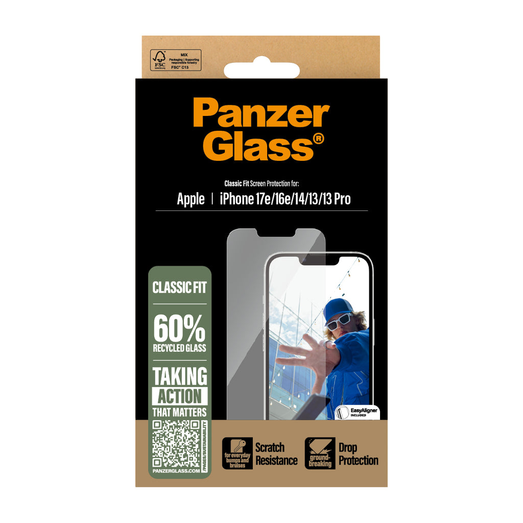 PanzerGlass ® Screen Protector iPhone 17e | 16e | 14 | 13 | 13 Pro | Classic Fit w. EasyAligner Protection d'écran transparent Apple 1 pièce(s)