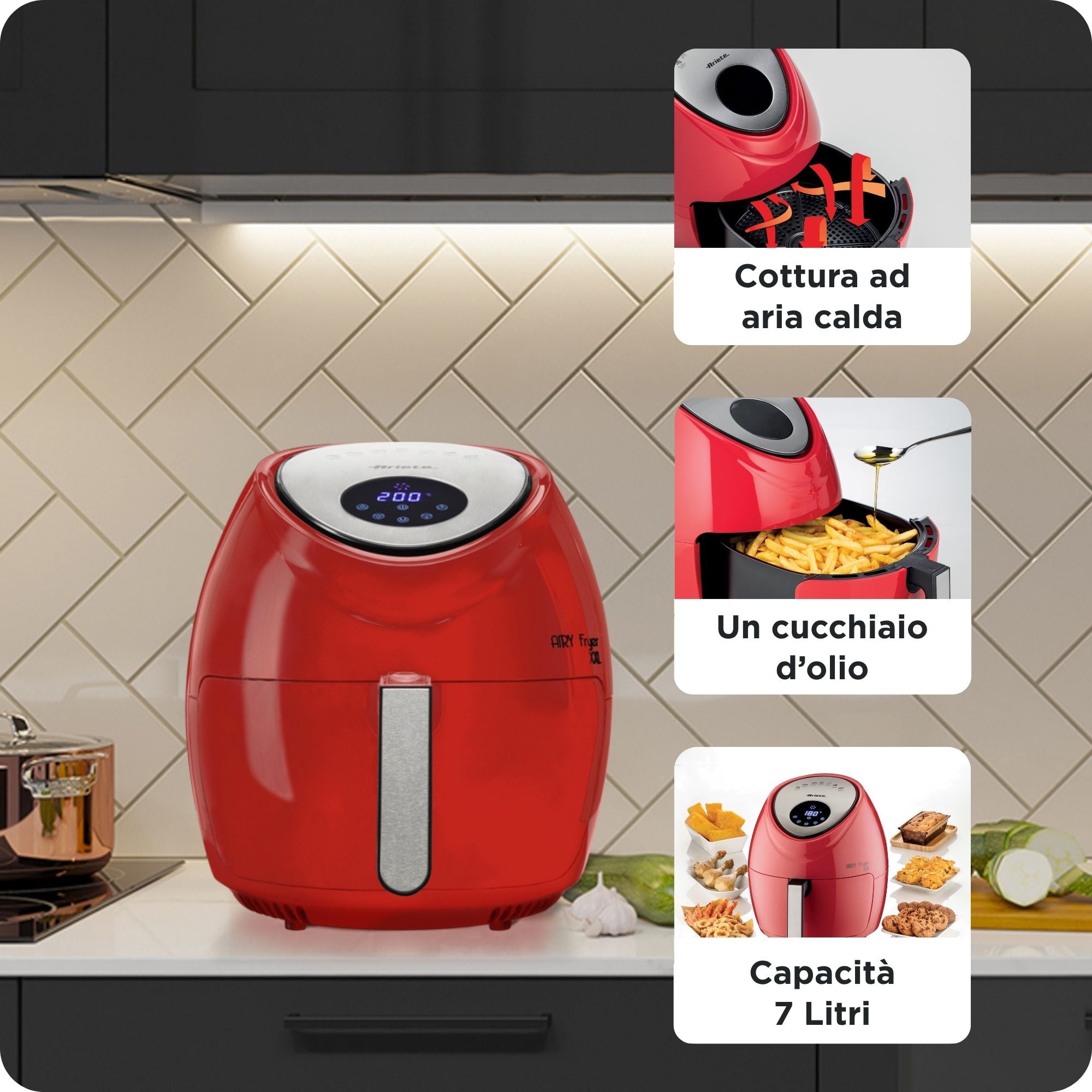 Ariete 4618/01 Unique 7 L Autonome 1800 W Friteuse d’air chaud Rouge