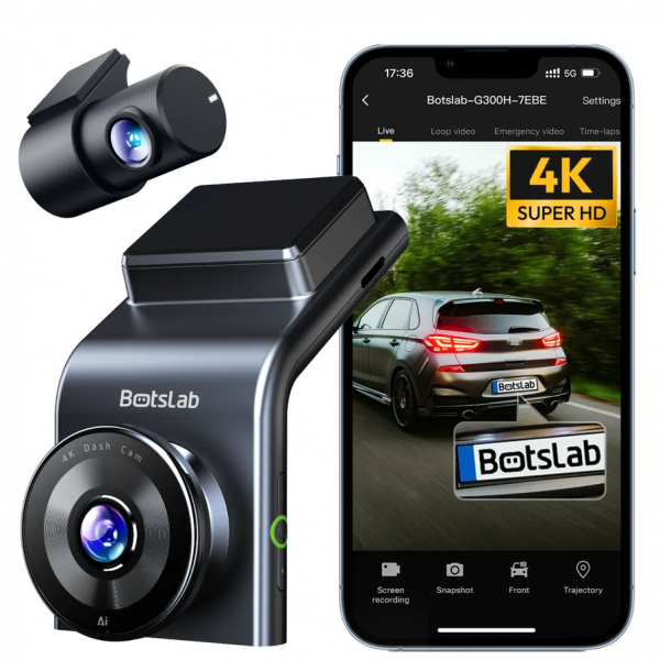 Botslab Dash + Rear Camera G300H Plus, 4K, Wi-Fi, GPS, 2.4inch LCD, Grey