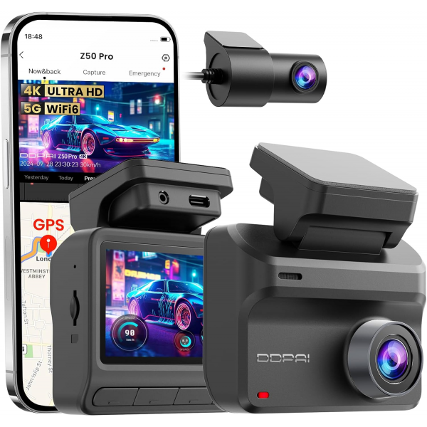Ddpai Dash + Rear Camera Z50 Pro Dual, 4K, Wi-Fi, GPS, 3inch LCD, Black