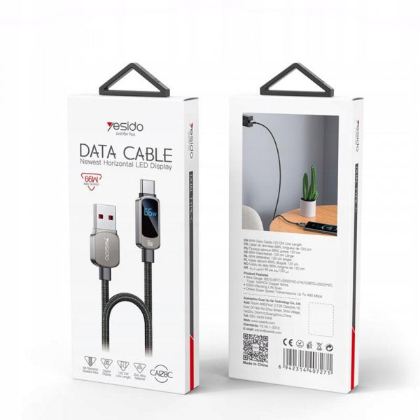 Yesido USB-A to USB-C Cable CA128C, 66W, 3A, 1.2m, Black