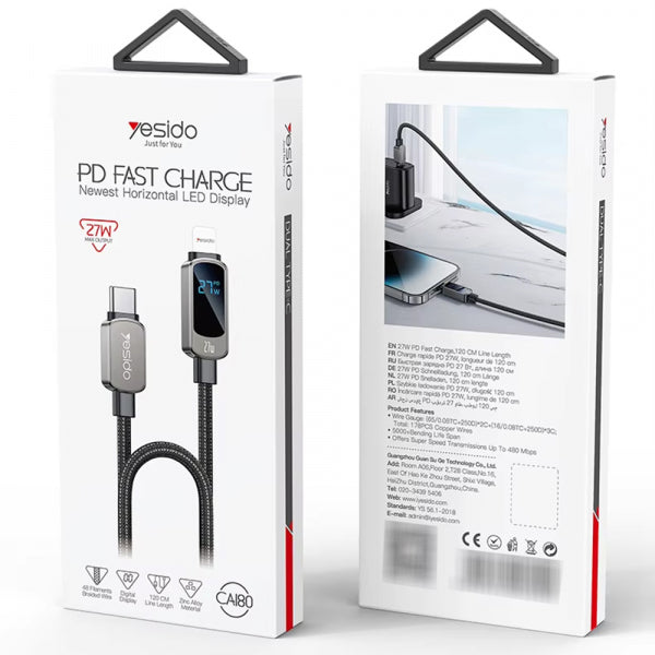 Yesido USB-C to USB-C Cable CA180, 27W, 2.4A, 1.2m, Black