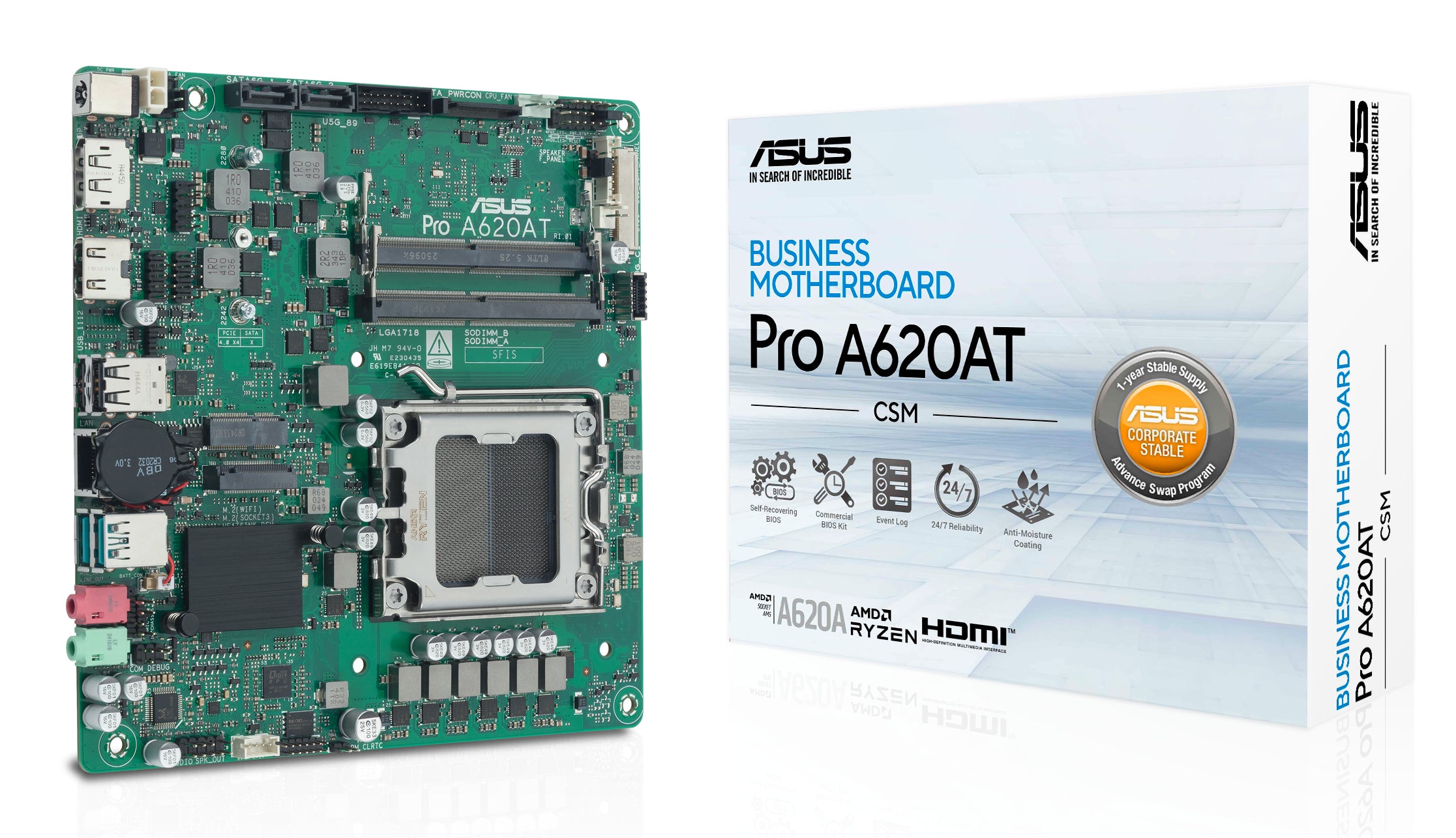ASUS Pro A620AT-CSM AMD A620A Emplacement AM5 Thin Mini ITX