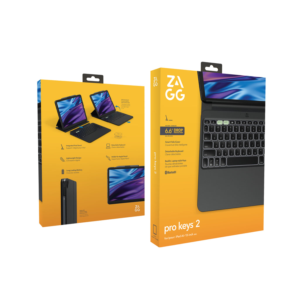 ZAGG Pro Keys 2 Clavier Bluetooth Nordique pour iPad Air 13 (M2), Noir