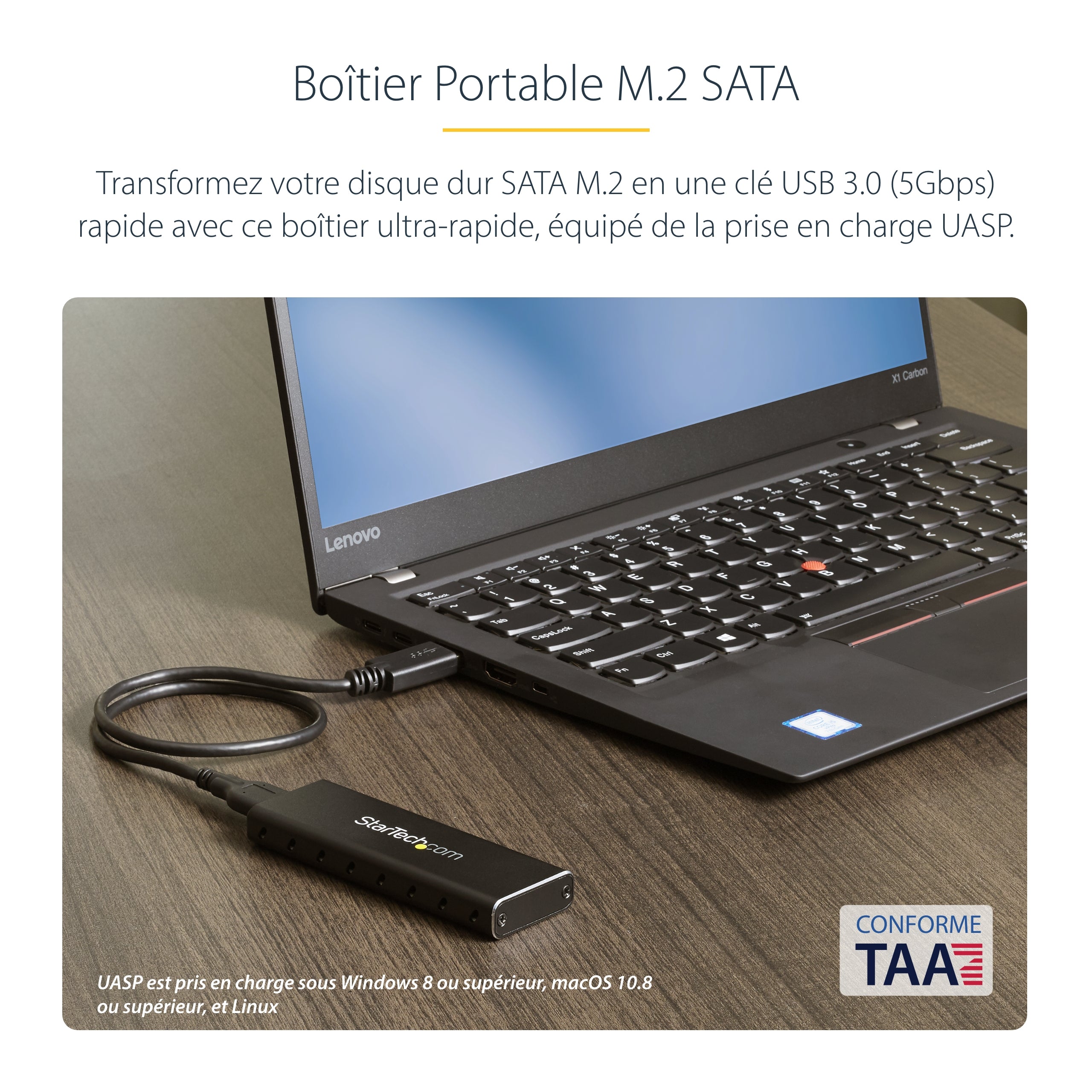 StarTech.com Boîtier Aluminium M.2 SSD vers USB 3.0 (5Gbps) avec UASP - Noir - M.2 NGFF SATA avec Clé B & Clé B+M - Boîtier Externe M.2 Portable - Non Compatible avec NVMe / AHCI