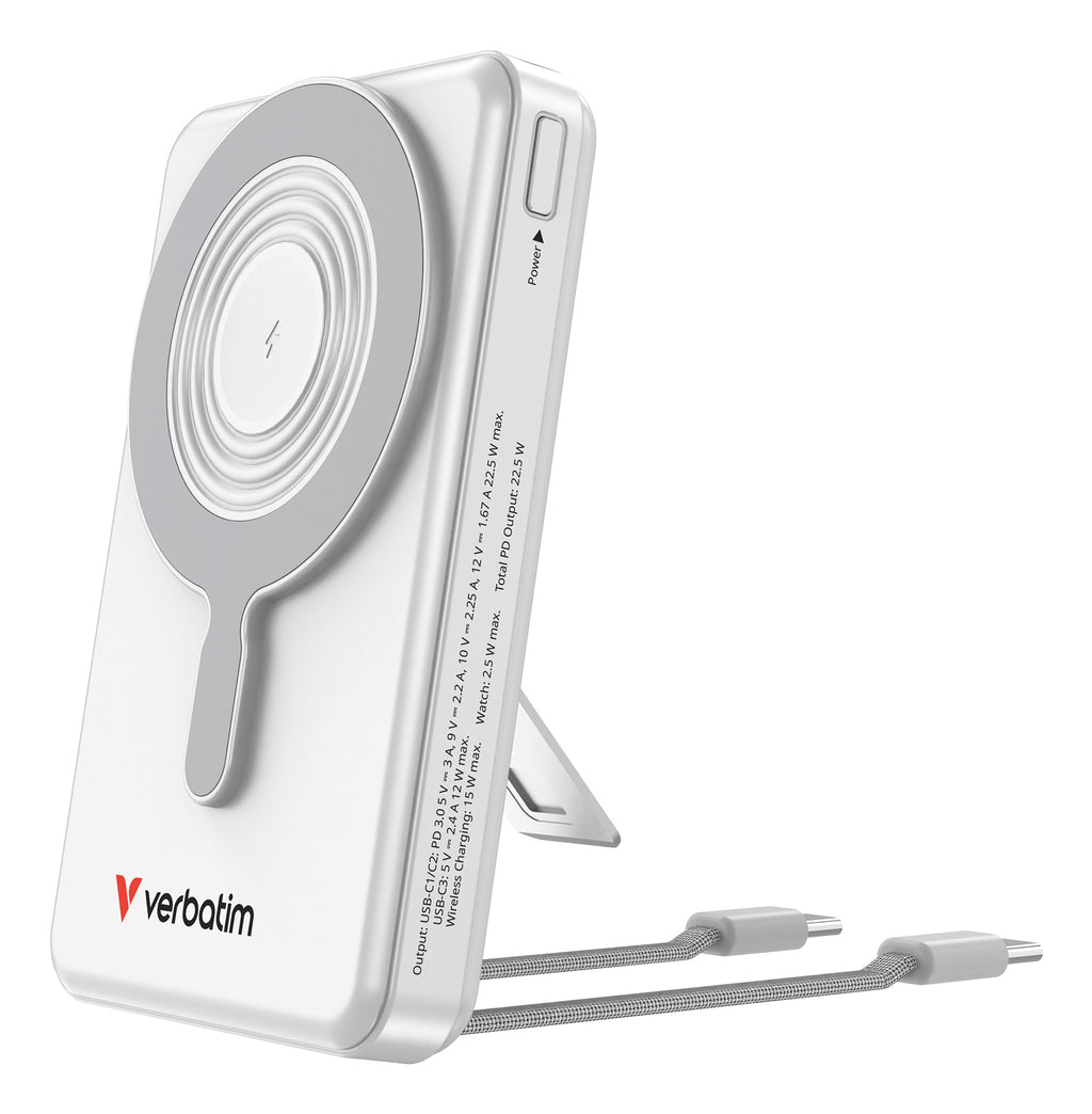 Verbatim 32273 Batterie Externe 10000 mAh Recharge Sans Fil, Argent