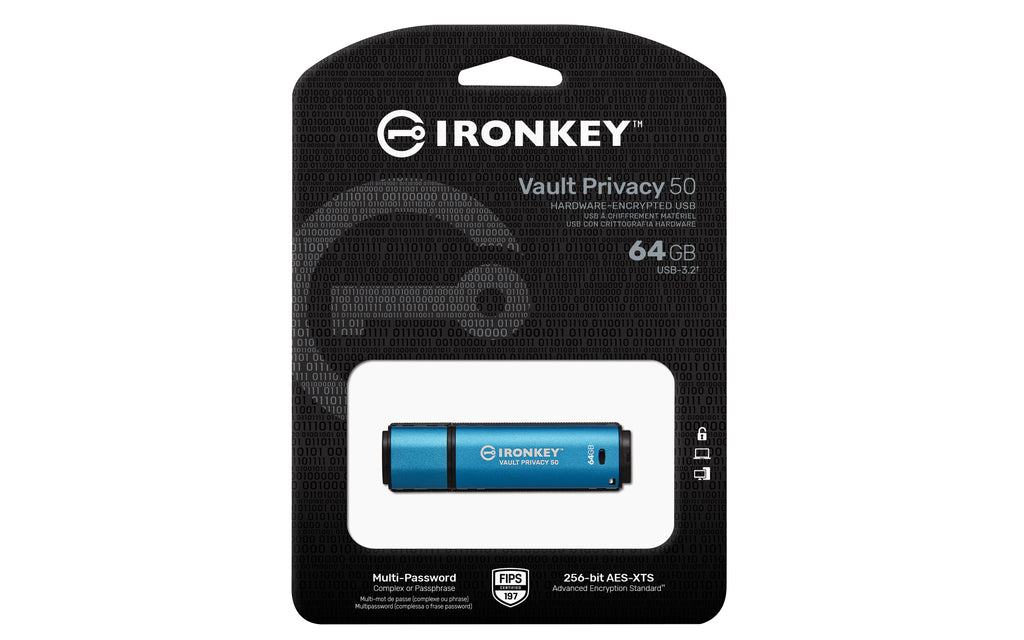 Kingston Technology IronKey 64Go Vault Privacy 50 chiffrée AES-256, FIPS 197
