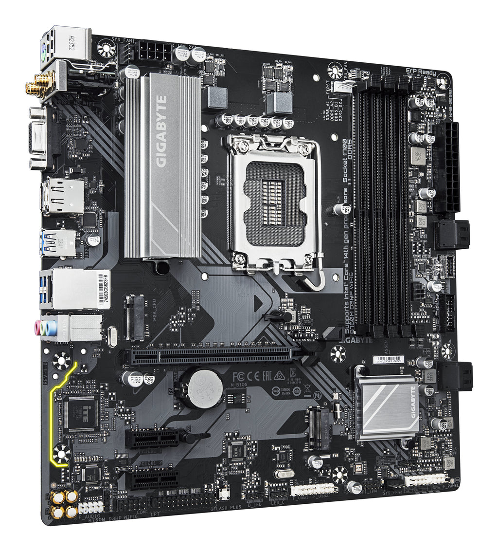 GIGABYTE B760M D3HP WIFI6 Carte mère - Compatible avec les processeurs Intel Core 14e génération, VRM numérique 4+1+1 phases, jusqu'à 5600 MHz DDR5, 2x M.2 PCIe 4.0, Wi-Fi 6, LAN GbE, USB 3.2 Gen 1
