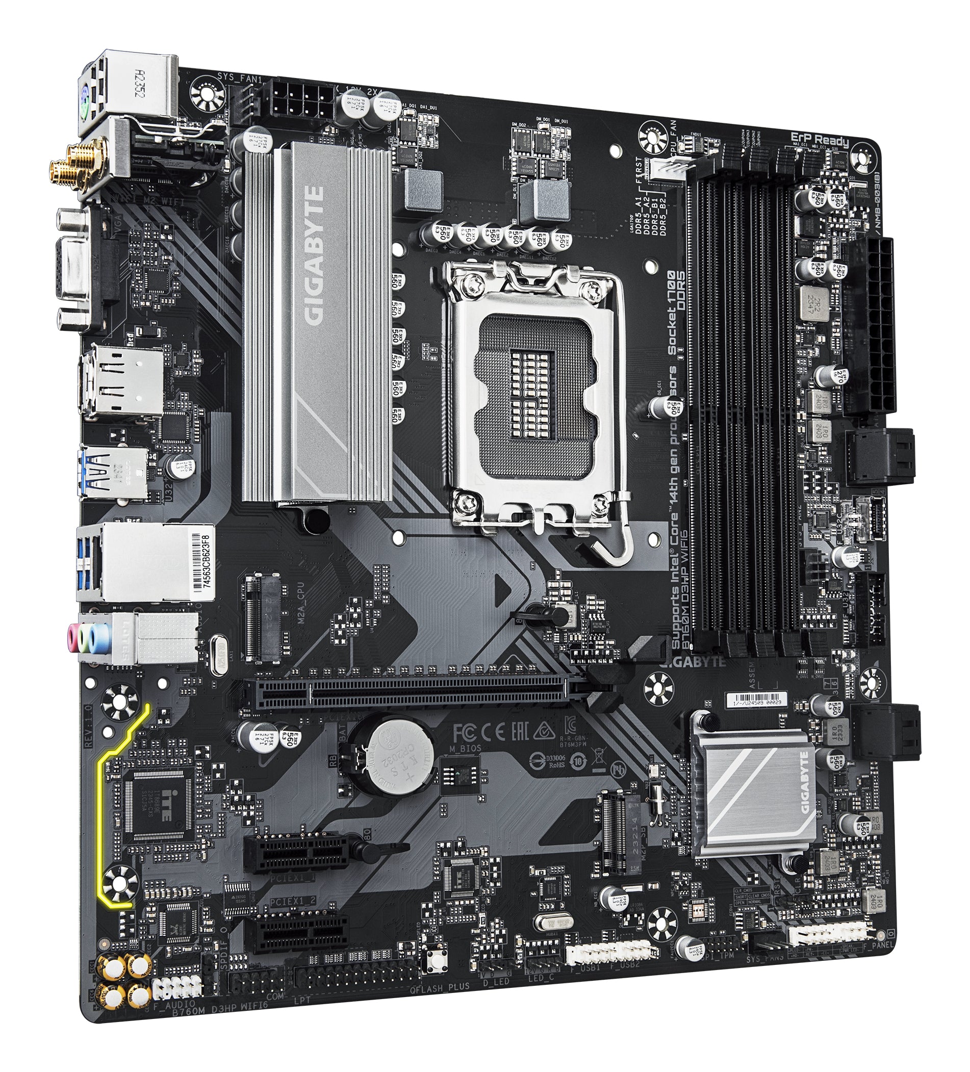 GIGABYTE B760M D3HP WIFI6 Carte mère - Compatible avec les processeurs Intel Core 14e génération, VRM numérique 4+1+1 phases, jusqu'à 5600 MHz DDR5, 2x M.2 PCIe 4.0, Wi-Fi 6, LAN GbE, USB 3.2 Gen 1