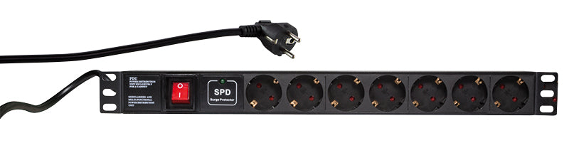 LogiLink PDU7C01 Multiprise PDU avec Protection Surtension, 7 Prises CA 230V, Noir, Câble 2m