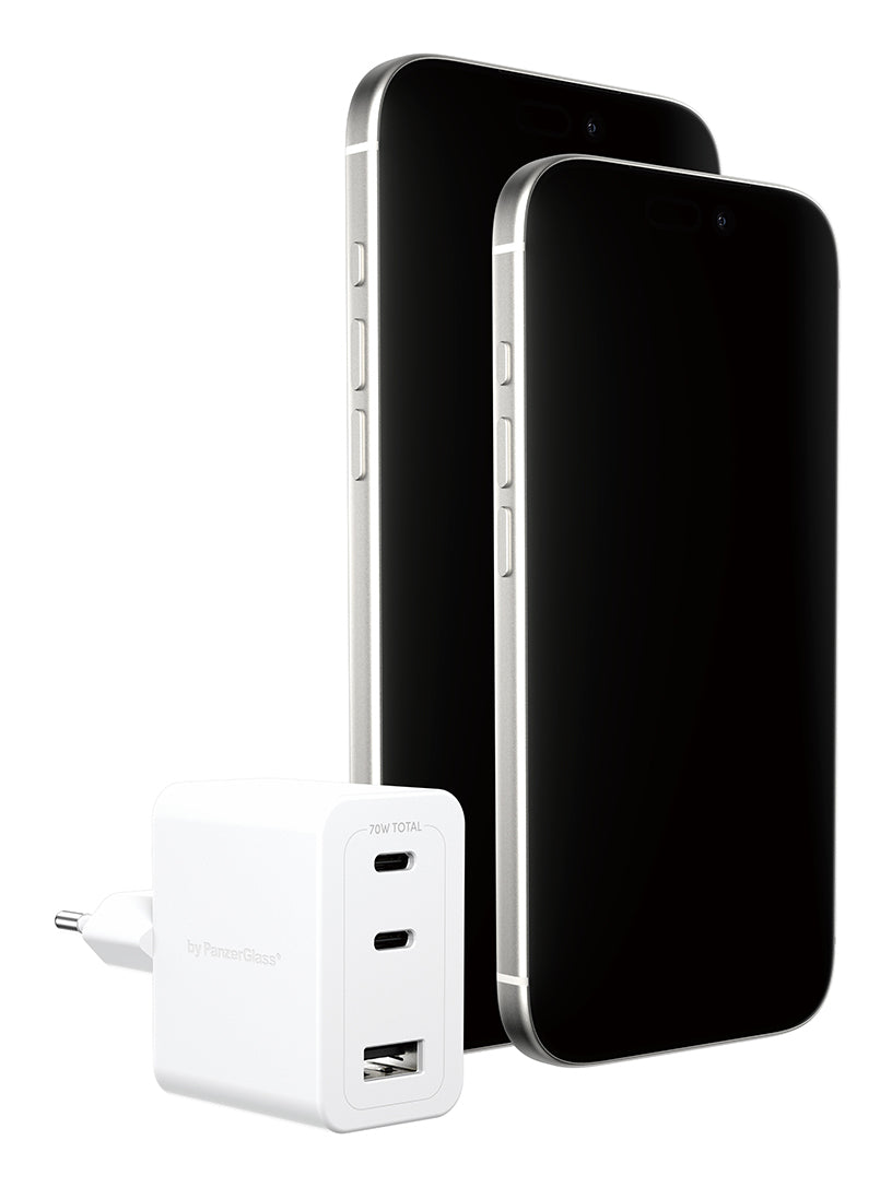PanzerGlass empower Turbo Chargeur 70W, 2 x USB-C + USB-A, Prise EU, Blanc