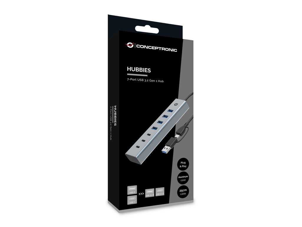 Conceptronic HUBBIES20G hub & concentrateur USB 3.2 Gen 1 (3.1 Gen 1) Type-C 5000 Mbit/s Gris