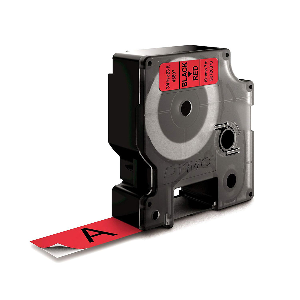 DYMO D1 étiquettes autocollantes authentiques de hautes performances en polyester | 19mm x 7m | impression en noir sur fond rouge | pour étiqueteuses LabelManager