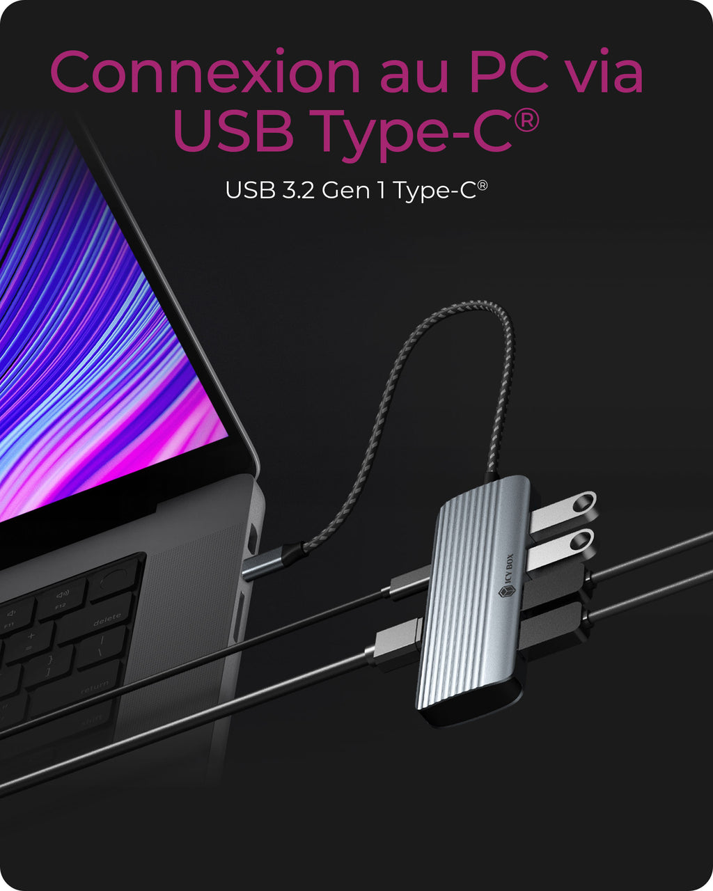 ICY BOX IB-DK4022a-CPD Avec fil USB 3.2 Gen 1 (3.1 Gen 1) Type-C Aluminium, Argent