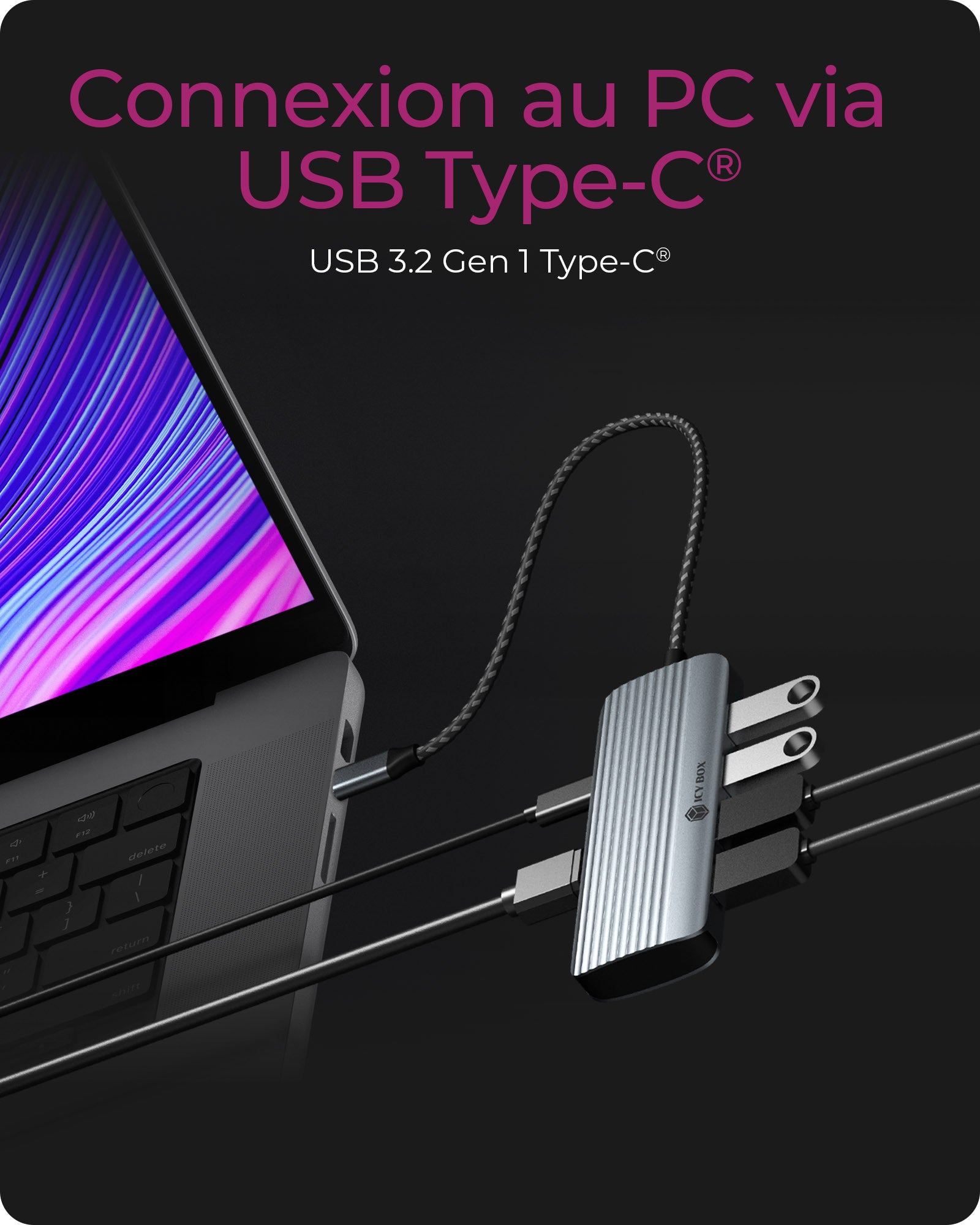 ICY BOX IB-DK4022a-CPD Avec fil USB 3.2 Gen 1 (3.1 Gen 1) Type-C Aluminium, Argent
