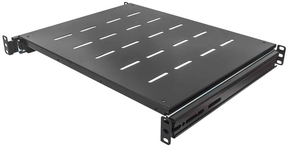 Intellinet 19 Sliding Shelf, 1U, 800 to 1000mm Depth, shelf depth 550mm, Black Rackhylde Sort
