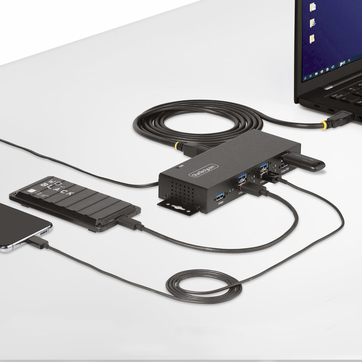 StarTech.com Hub USB 3.0 7 Ports avec 7x USB-A, Boîtier Industriel en Métal, Hub USB 7 ports avec Protection ESD, Montage Mural, sur Table ou sur Rail, USB 3.0/3.1/3.2 Gen 1 5Gbps - vue 7