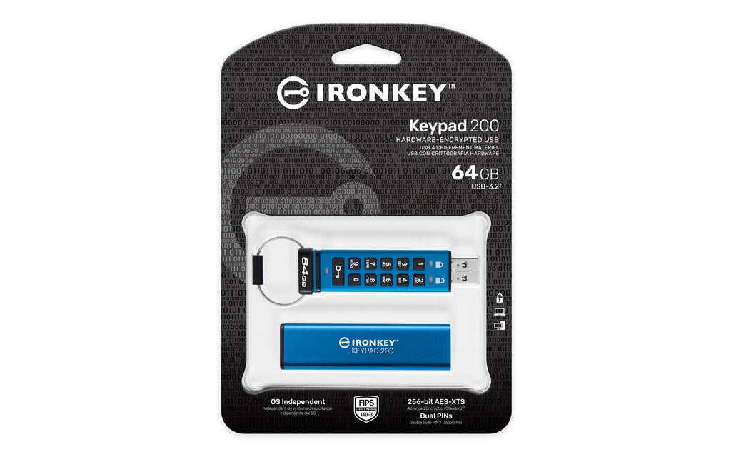 Kingston Technology IronKey Keypad 200 de 64 Go, FIPS 140-3 niveau 3 (en attente), chiffrement AES-256