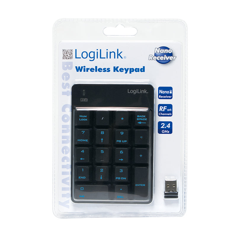LogiLink ID0120 Clavier Numérique Sans Fil RF pour Ordinateur Portable, Noir