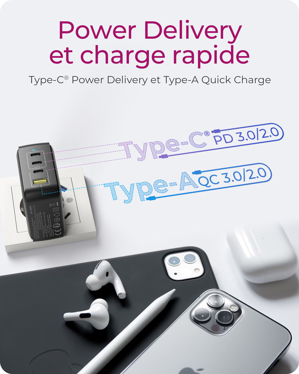 ICY BOX IB-PS1040-PD Universel Noir Secteur Charge rapide Intérieure