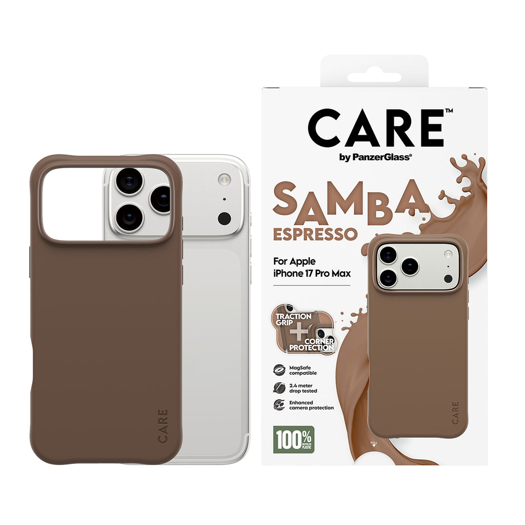 PanzerGlass CARE Samba Case Espresso pour iPhone 17 Pro Max, Coque de Protection MagSafe, Marron