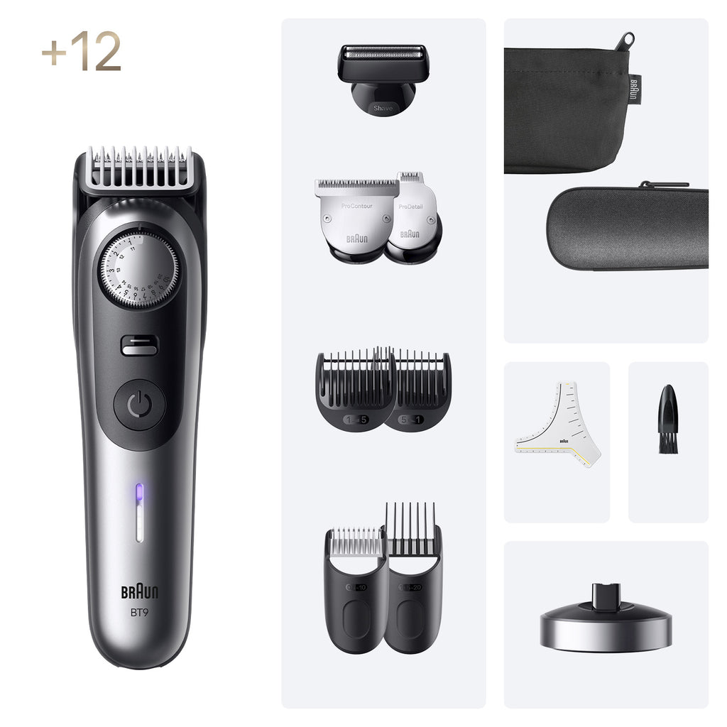 Braun BeardTrimmer 9 BT9560 tondeuse à barbe Batterie 52 2 cm Mouillé & sec Noir, Argent