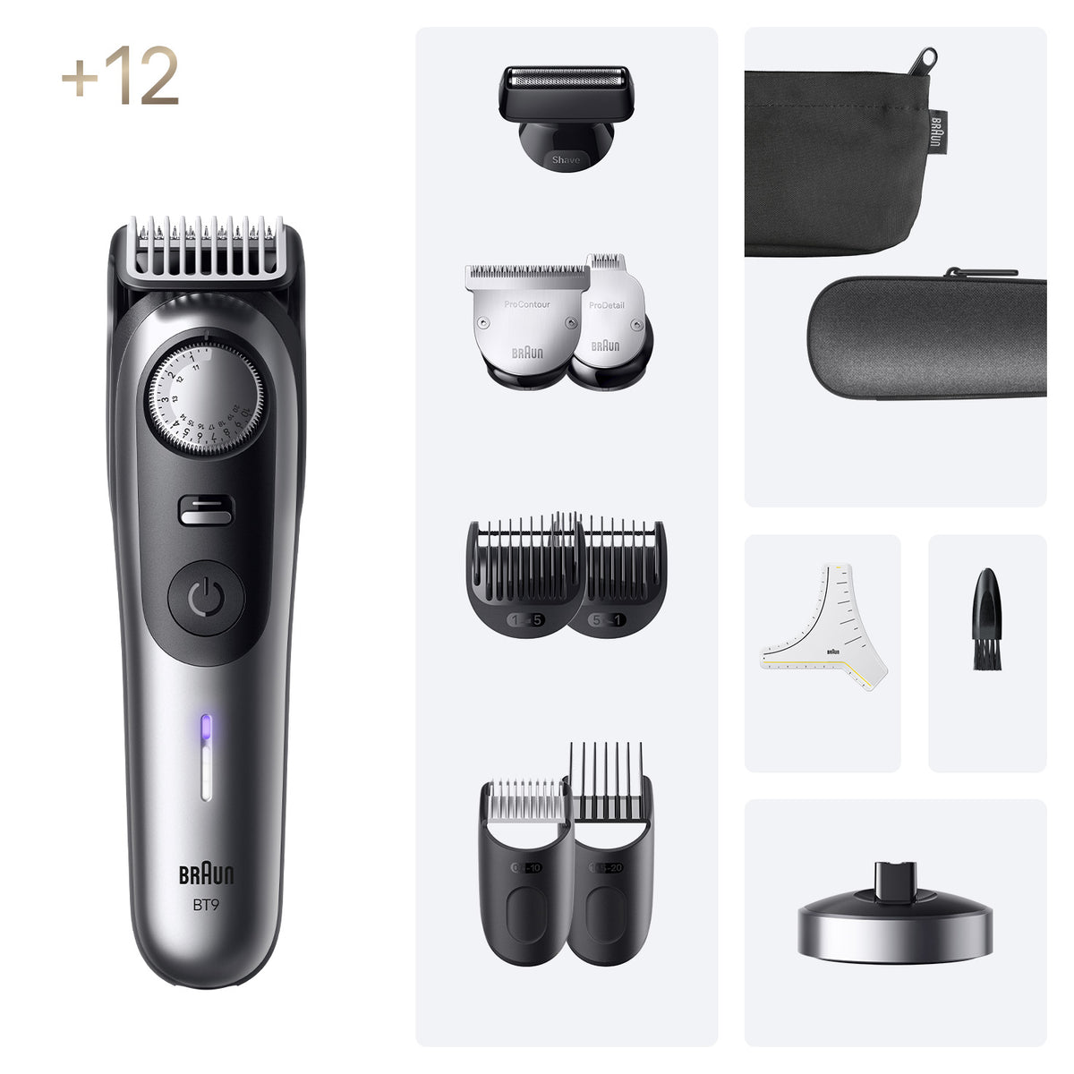 Braun BeardTrimmer 9 BT9560 tondeuse à barbe Batterie 52 2 cm Mouillé & sec Noir, Argent