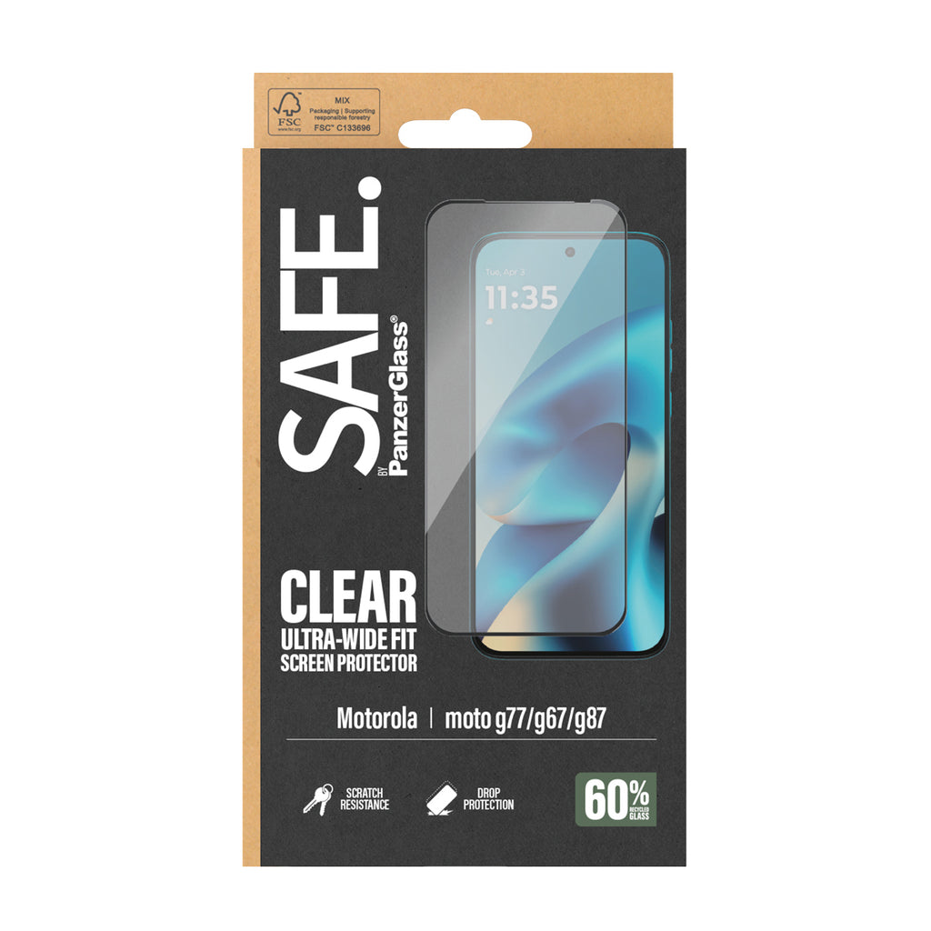 PanzerGlass SAFE. by ® Screen Protector Motorola Moto G87 5G | Moto G77 5G | Moto G67 5G | Ultra-Wide Fit Protection d'é