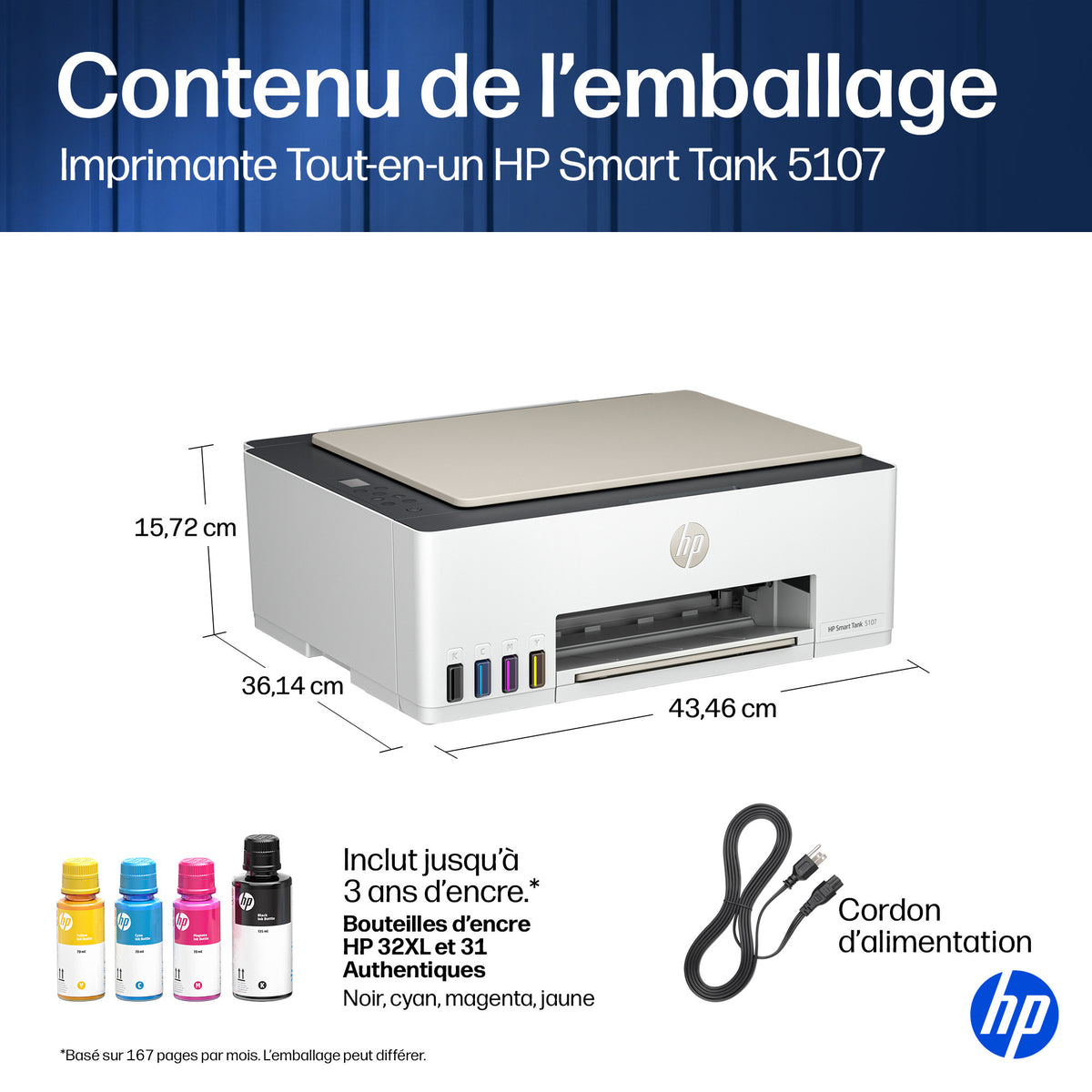 HP Smart Tank 5107 Imprimante Multifonction Couleur Sans Fil, Copieur et Scanner