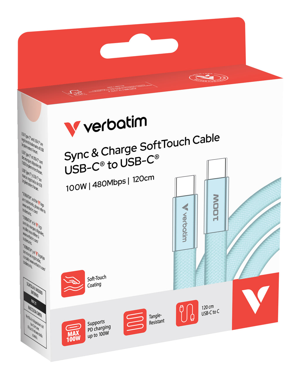 Verbatim Câble USB-C vers USB-C Sync & Charge 100W, 120cm, Bleu