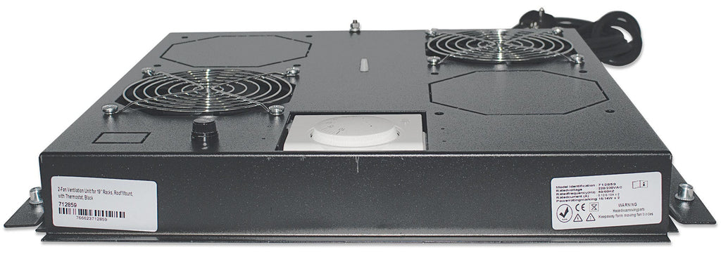 Intellinet Unité de ventilation à 2 ventilateurs pour racks 19", montage en toiture, avec thermostat, noire, garantie à vie - vue 2