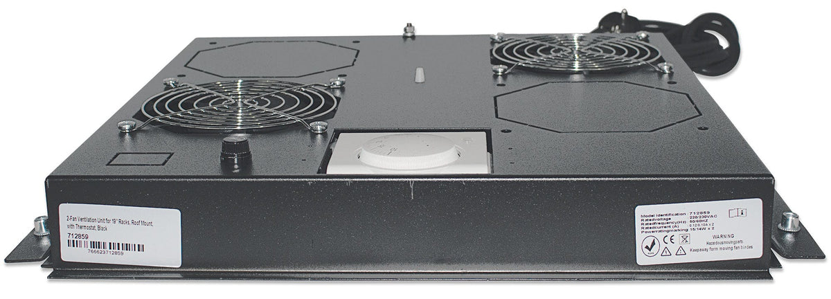 Intellinet Unité de ventilation à 2 ventilateurs pour racks 19", montage en toiture, avec thermostat, noire, garantie à vie - vue 2