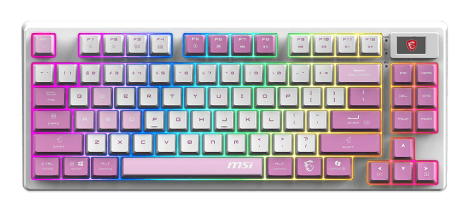 MSI FORGE GK600 TKL WIRELESS VIOLET clavier Gaming USB + Bluetooth QWERTY Espagnole Rose, Violet, Blanc