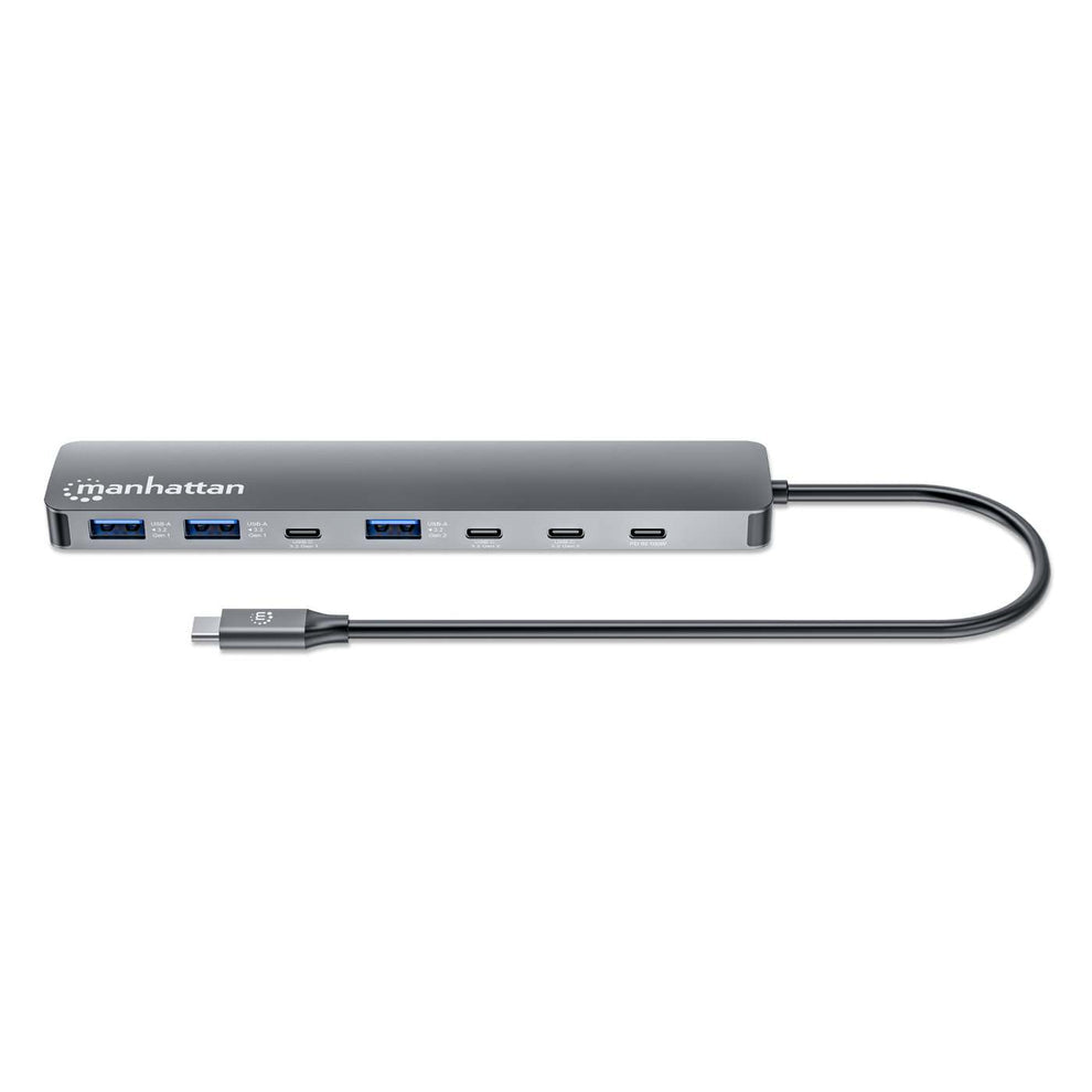 Manhattan Dock/hub USB-C, 7 ports : 3x USB-A + 4x USB-C, Pavec Power Delivery (PD) 100 W - nécessite un chargeur USB-C externe (non inclus). Alimenté par USB (aucune alimentation externe requise) lorsque le PD n’est pas utilisé, aluminium - vue 5
