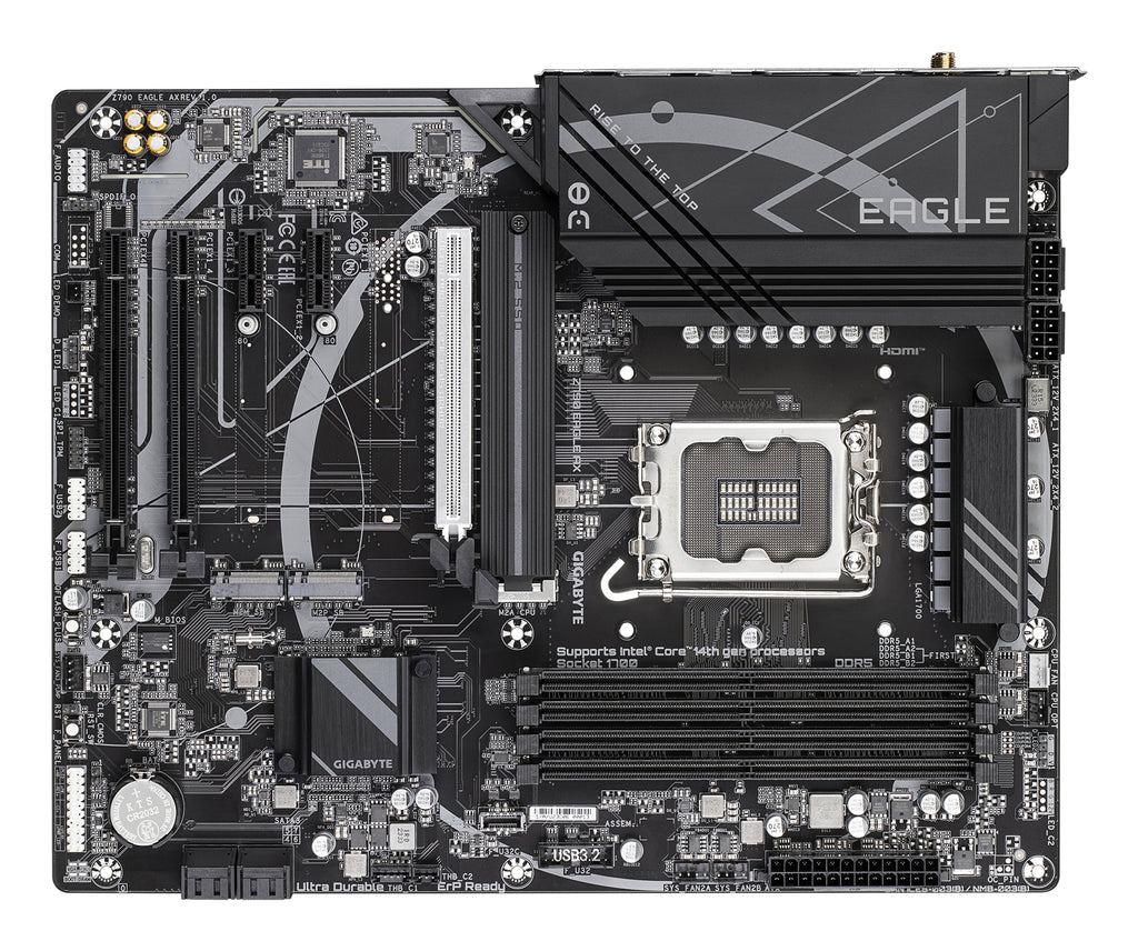 GIGABYTE Z790 EAGLE AX Carte mère - Prend en charge les processeurs Intel Core de 14e génération, VRM numérique 12+1+1 phases, jusqu'à 7600 MHz DDR5 (OC), 3xPCIe 4.0 M.2, Wi-Fi 6E, LAN 2.5GbE, USB 3.2 Gen 2