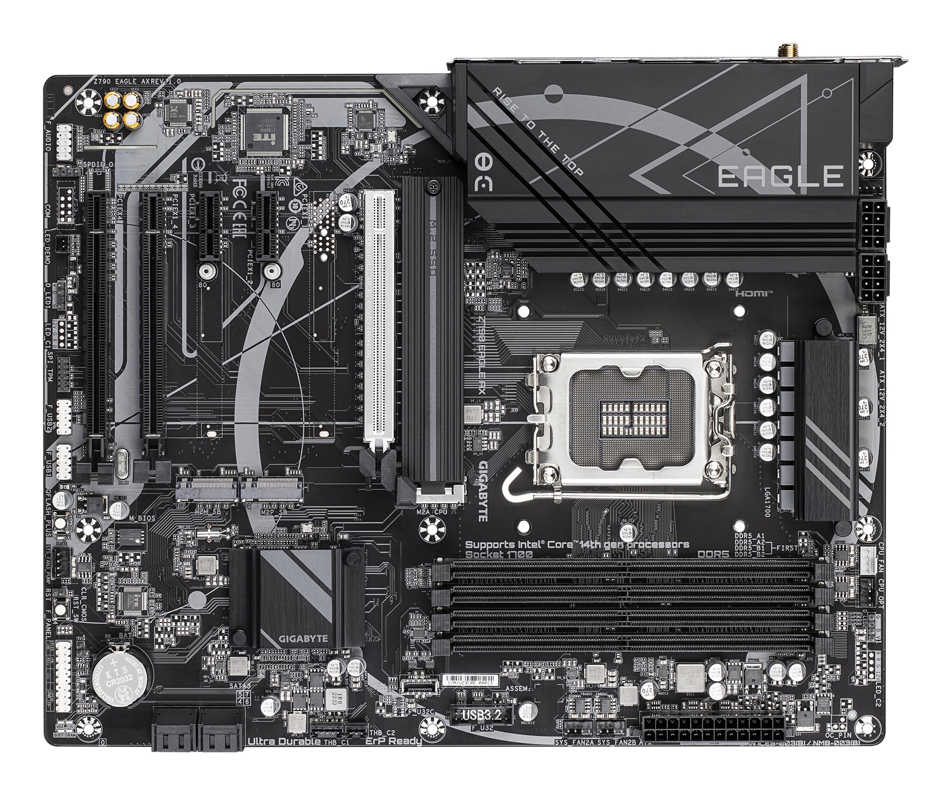 GIGABYTE Z790 EAGLE AX Carte mère - Prend en charge les processeurs Intel Core de 14e génération, VRM numérique 12+1+1 phases, jusqu'à 7600 MHz DDR5 (OC), 3xPCIe 4.0 M.2, Wi-Fi 6E, LAN 2.5GbE, USB 3.2 Gen 2