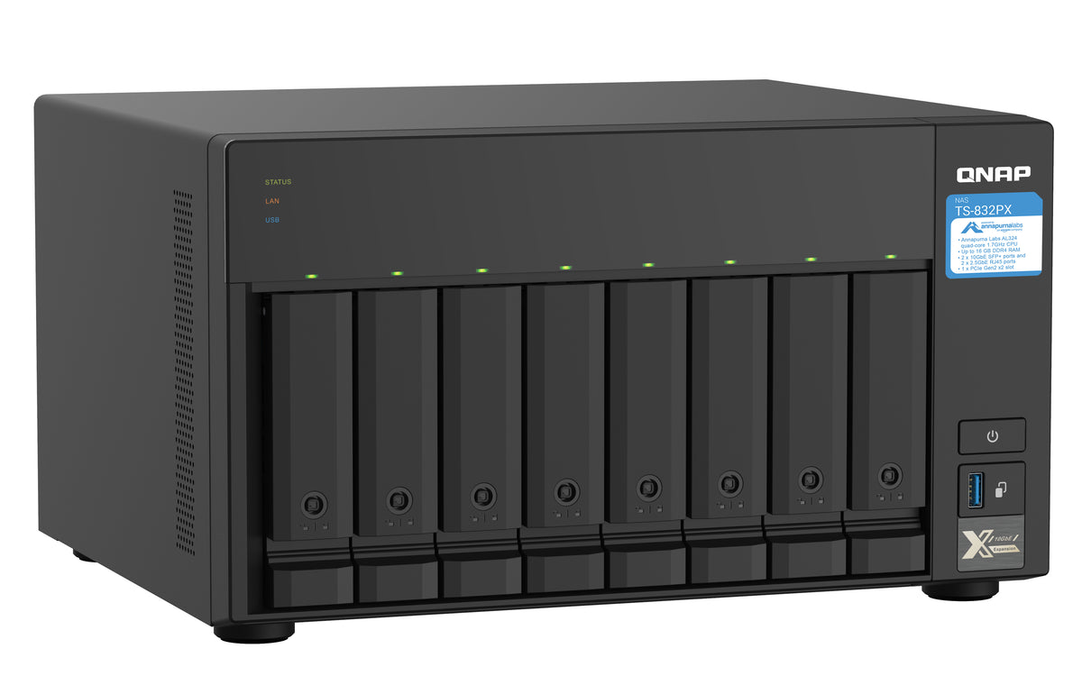 QNAP TS-832PX NAS Tower Annapurna Labs AL324 4 Go DDR4, Aluminium Noir