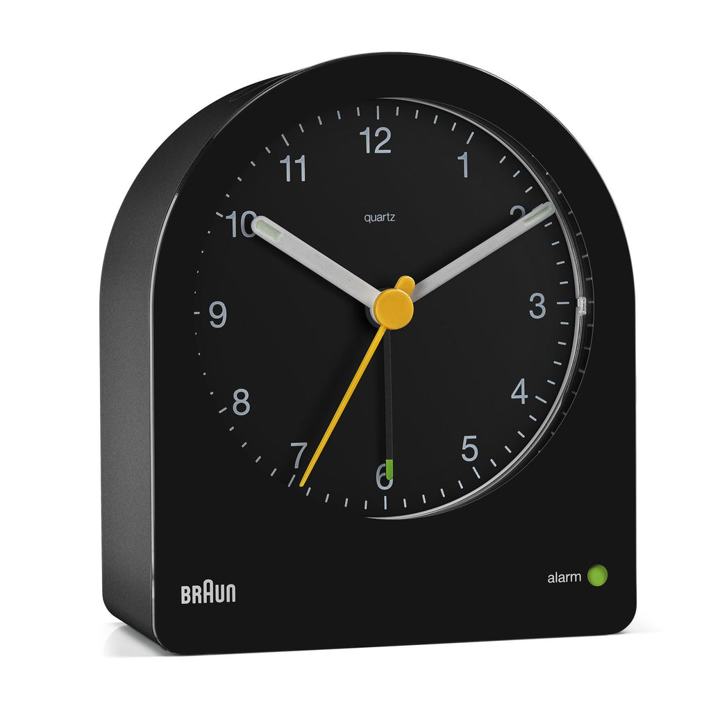 Braun BC22 Réveil à Quartz Analogique, Noir et Jaune