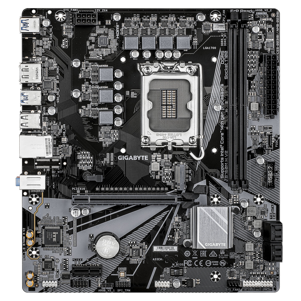 GIGABYTE B760M H V2 Carte Mère - Prend en charge les processeurs Intel Core 14e génération, VRM numérique 5+1+1 phases, 