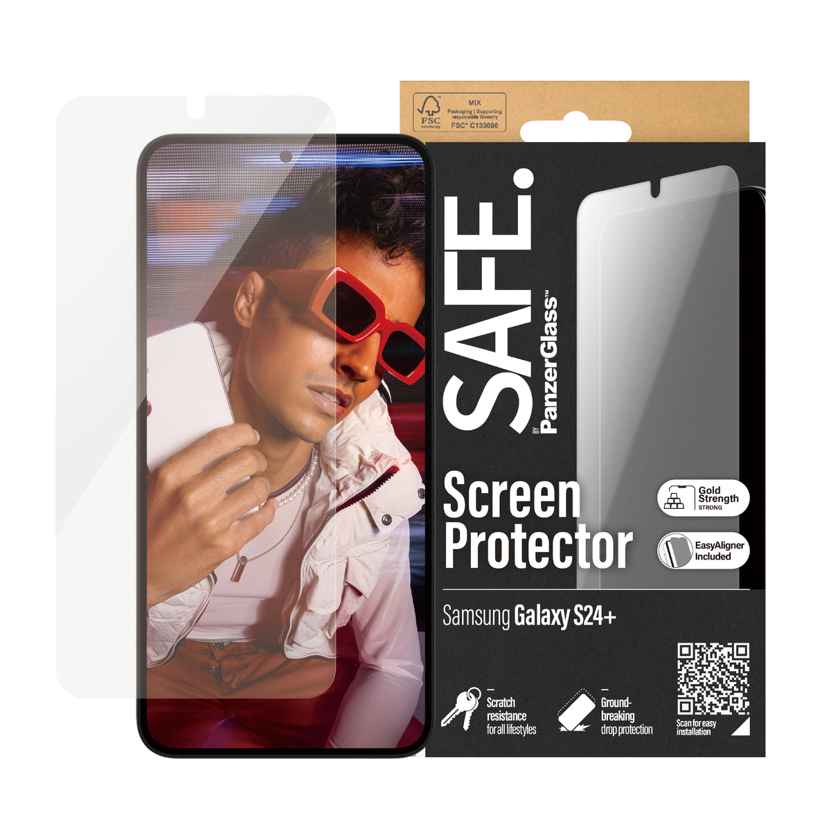 PanzerGlass SAFE. Protection d'écran pour Samsung Galaxy S24+, Ultra-Wide Fit avec EasyAligner, Transparent