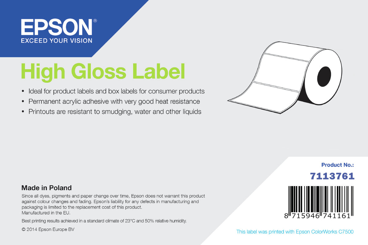 Epson High Gloss Label Étiquettes Adhésives Brillantes 76 mm x 51 mm, Rouleau de 2310 pièces