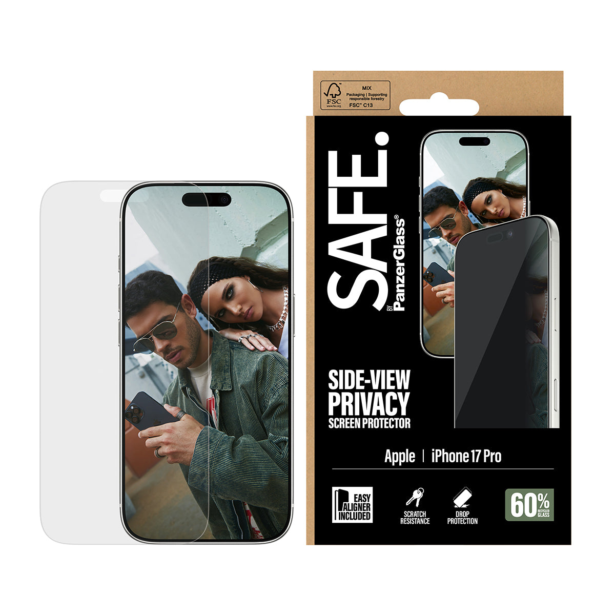 PanzerGlass SAFE. by ® 2-Way Privacy Screen Protector iPhone 17 Pro | Ultra-Wide Fit w. EasyAligner Protection d'écran transparent Apple 1 pièce(s)