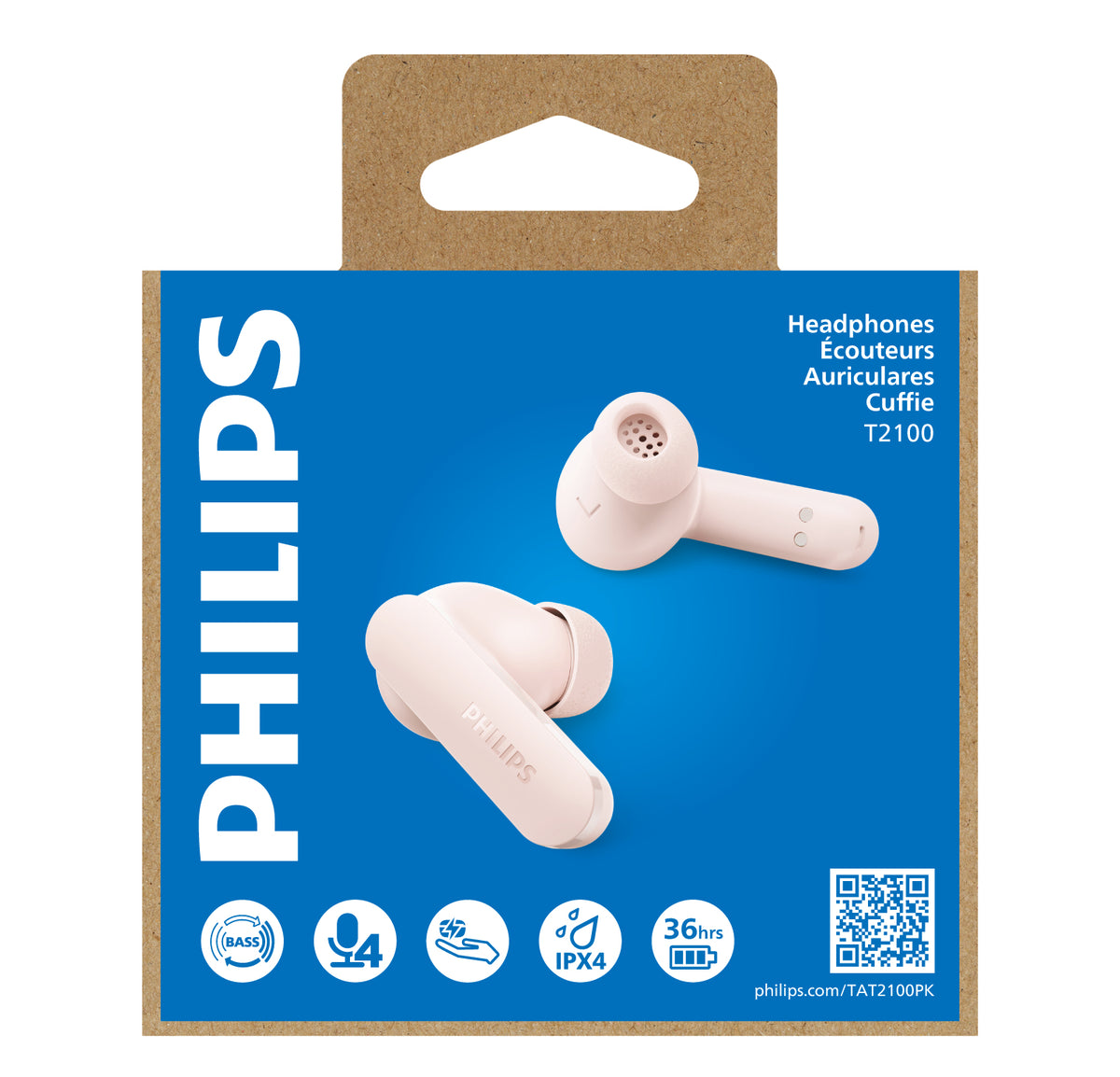 Philips TAT2100 Casque True Wireless Stereo (TWS) Ecouteurs Appels/Musique Bluetooth Rose