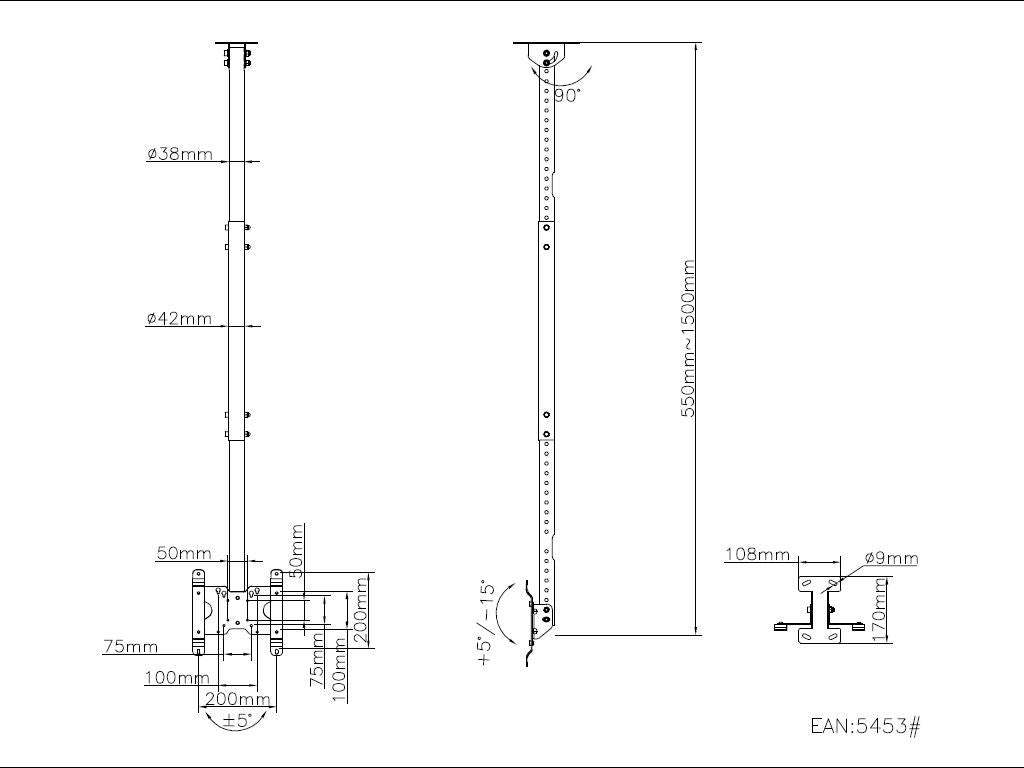 Support de Montage pour Écrans 81,3 cm (32") Noir, Modèle 5453