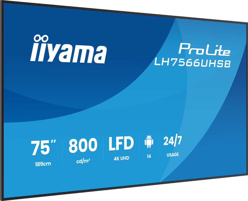 iiyama LH7566UHSB-B1AG Écran d'affichage dynamique Écran plat de signalisation numérique 190,5 cm (75") LCD Wifi 800 cd/