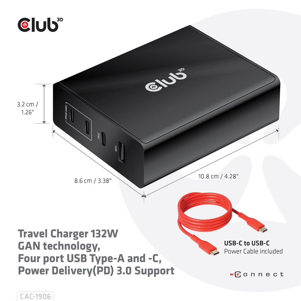 CLUB3D CAC-1906 Chargeur Universel pour Appareils Mobiles, Noir, 3 Ports USB-C