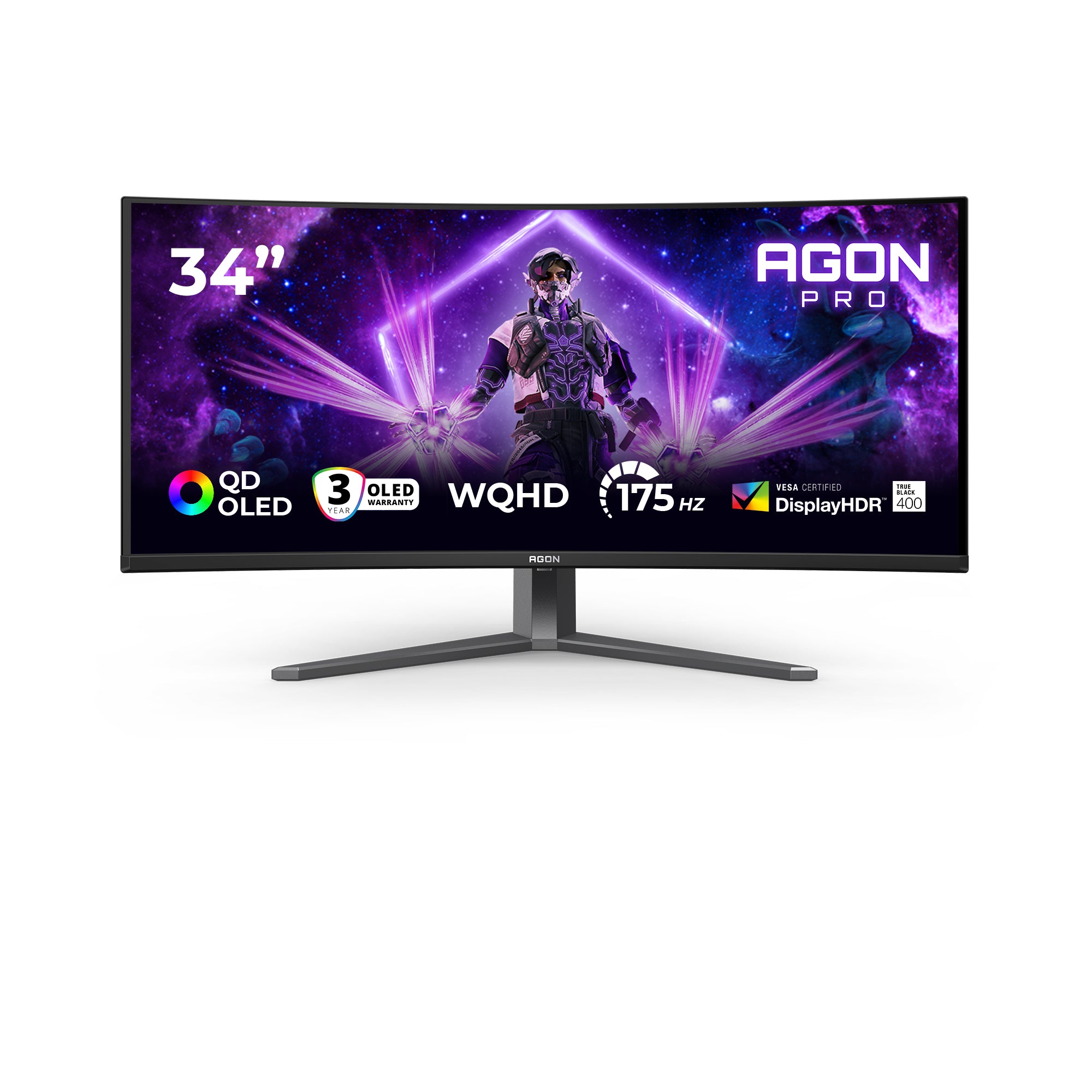 AOC AGON PRO AG346UCD écran plat de PC 86,4 cm (34") 3440 x 1440 pixels Wide Quad HD QD-OLED Noir, Gris