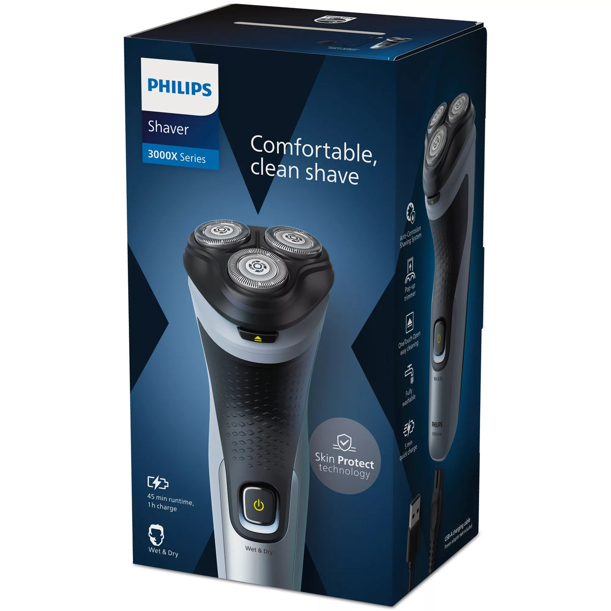 Philips X3063/00 rasoir pour homme Rasoir rotatif Tondeuse Noir, Bleu