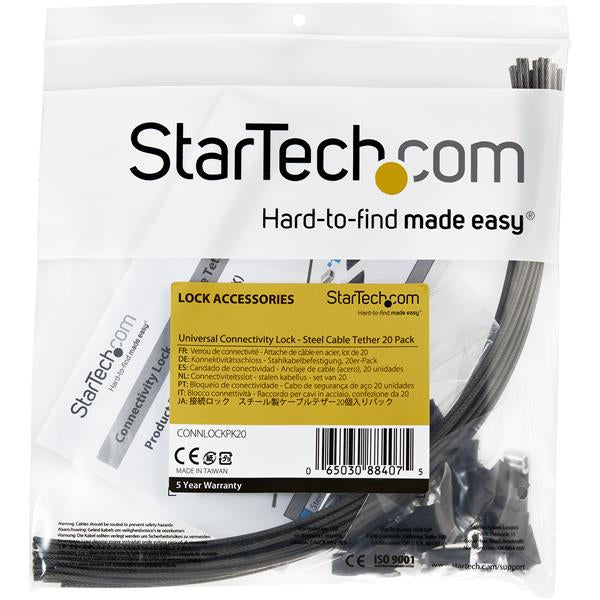 StarTech.com Câbles de Sécurité Réglables en Acier pour Adaptateurs et Câbles - Pack de 20
