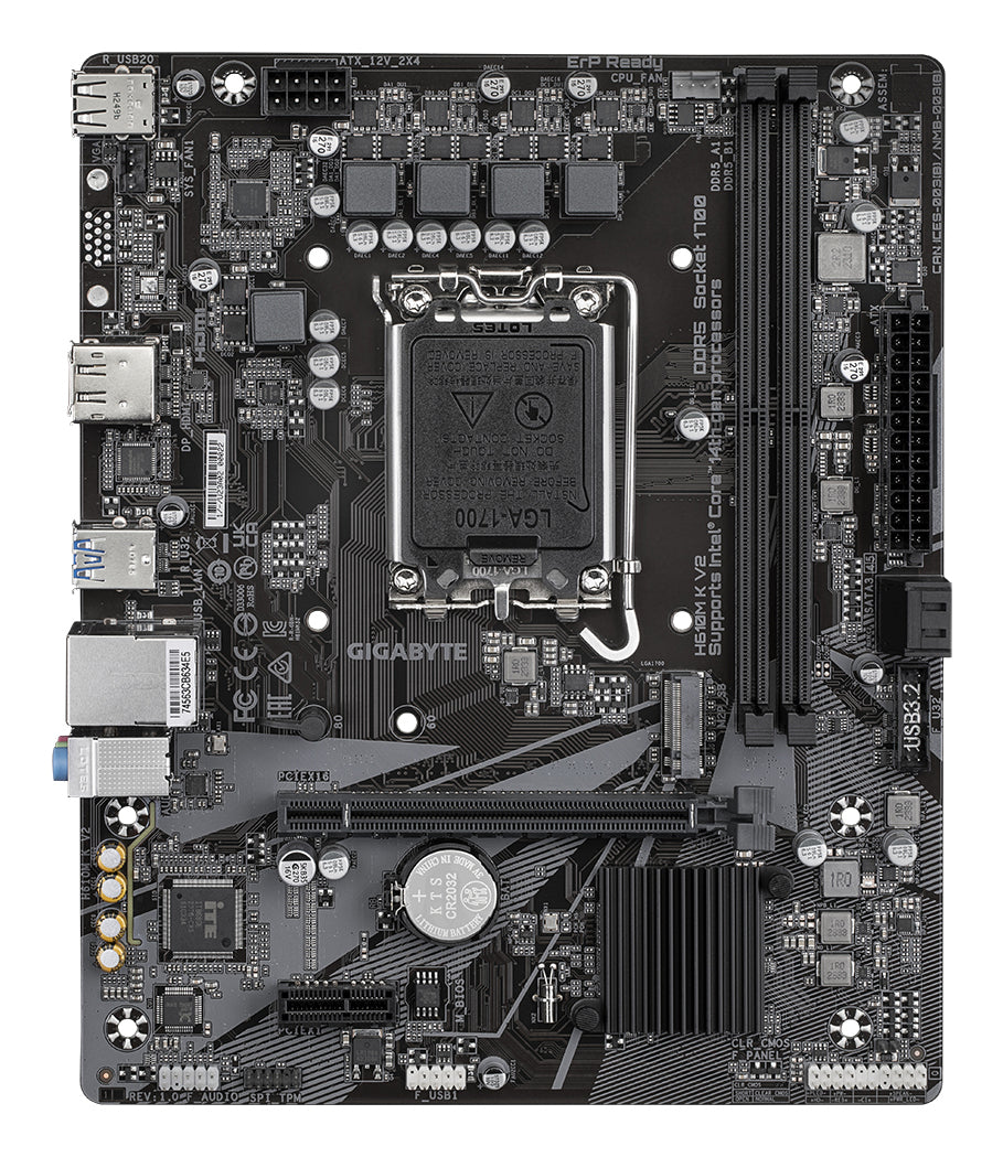 GIGABYTE H610M K V2 Carte mère - Processeurs Intel Core 14ᵉ génération, jusqu'à 5600 MHz DDR5, 1xPCIe 3.0 M.2, LAN 1GbE, USB 3.2 Gen 1
